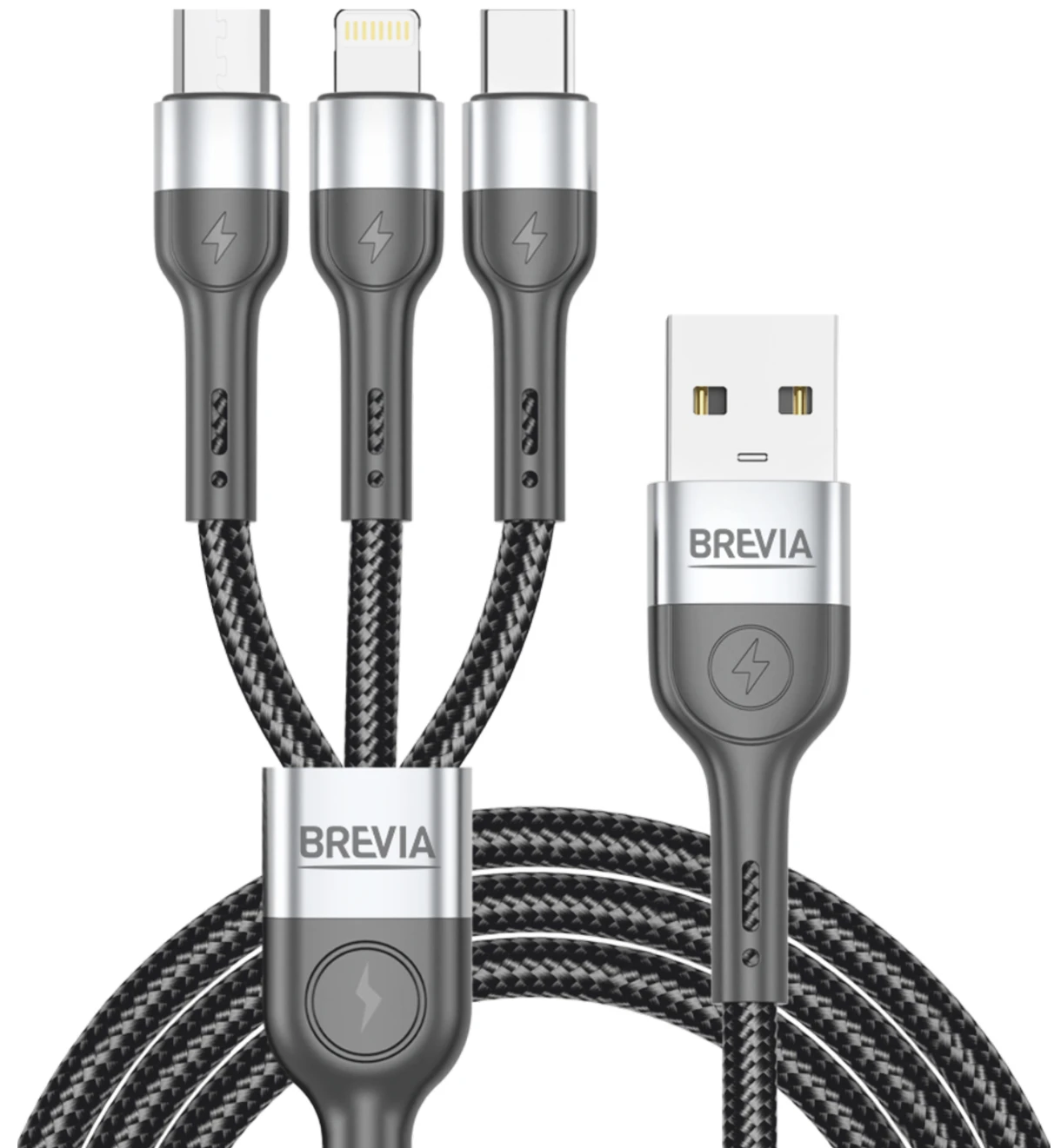 Кабель Brevia 3in1 USB to Lightning+Micro+Type-C 3A, 1,2m, black (59120BULMCC1)