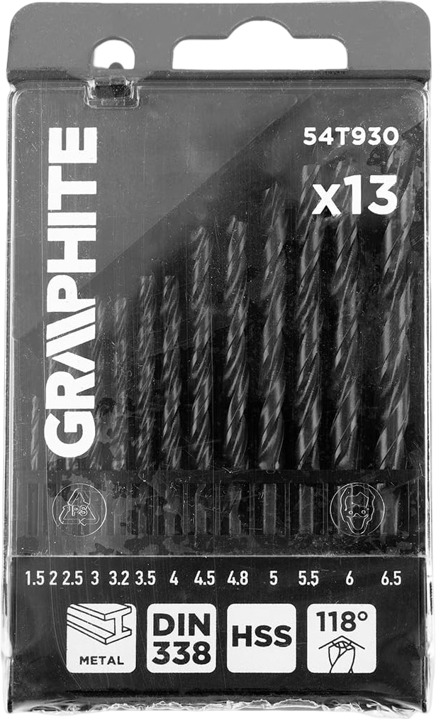 Набір свердел GRAPHITE HSS 1.5-6.5 мм 13 шт. (54T930)