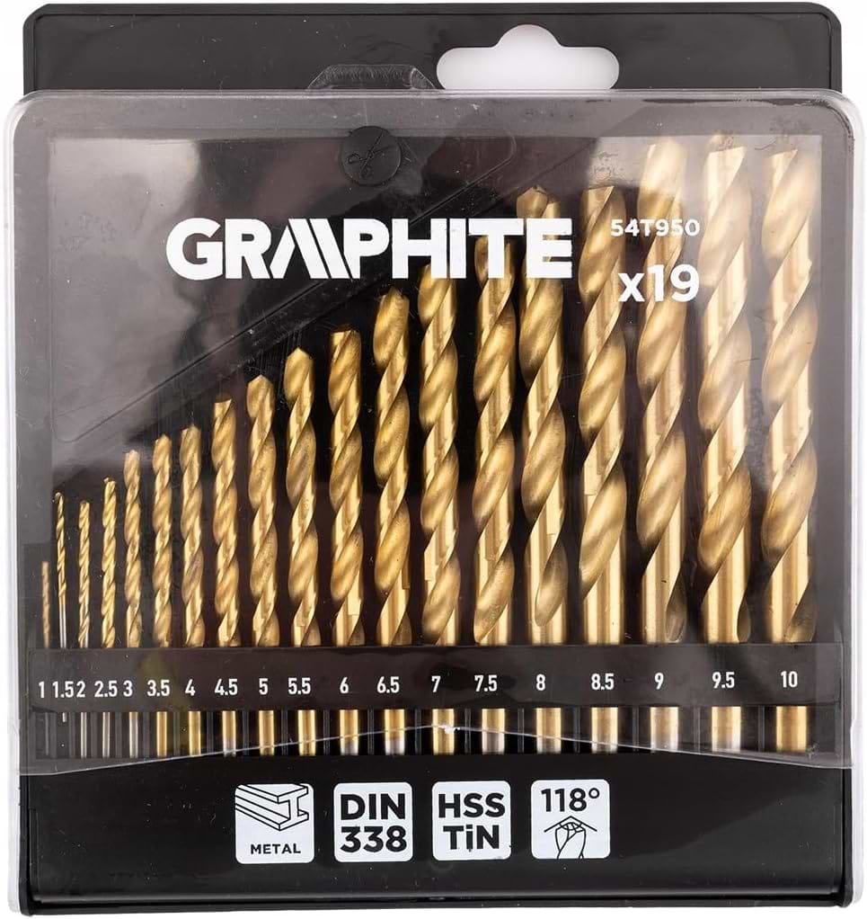 Набір свердел GRAPHITE HSS TiN 1-10 мм 19 шт. (54T950)