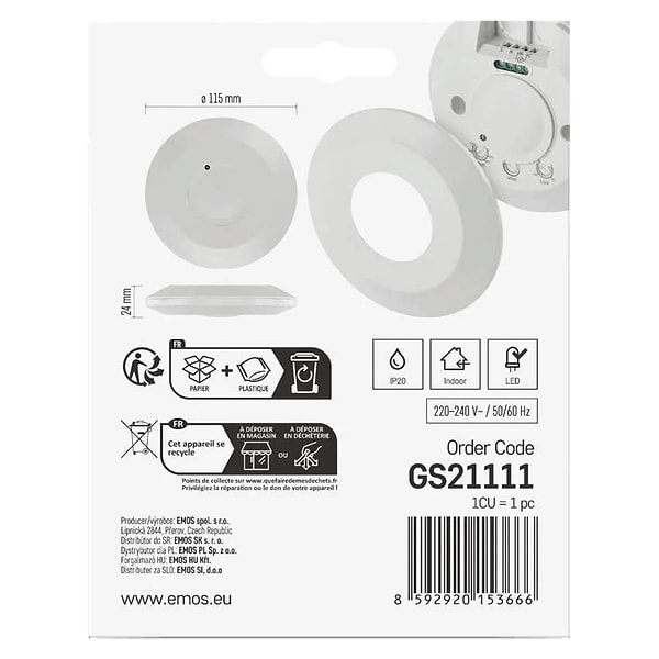 Фото - Проводной датчик движения EMOS GS21111 микроволновой  IP20 2000W