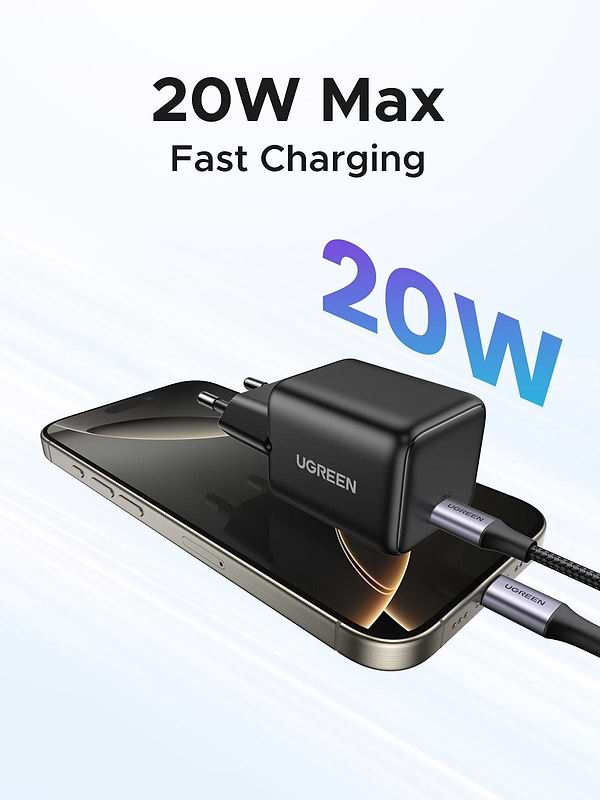 Фото - Мережевий зарядний пристрій UGREEN X512 USB-C 20W PD GaN Fast Charger Black (55553)
