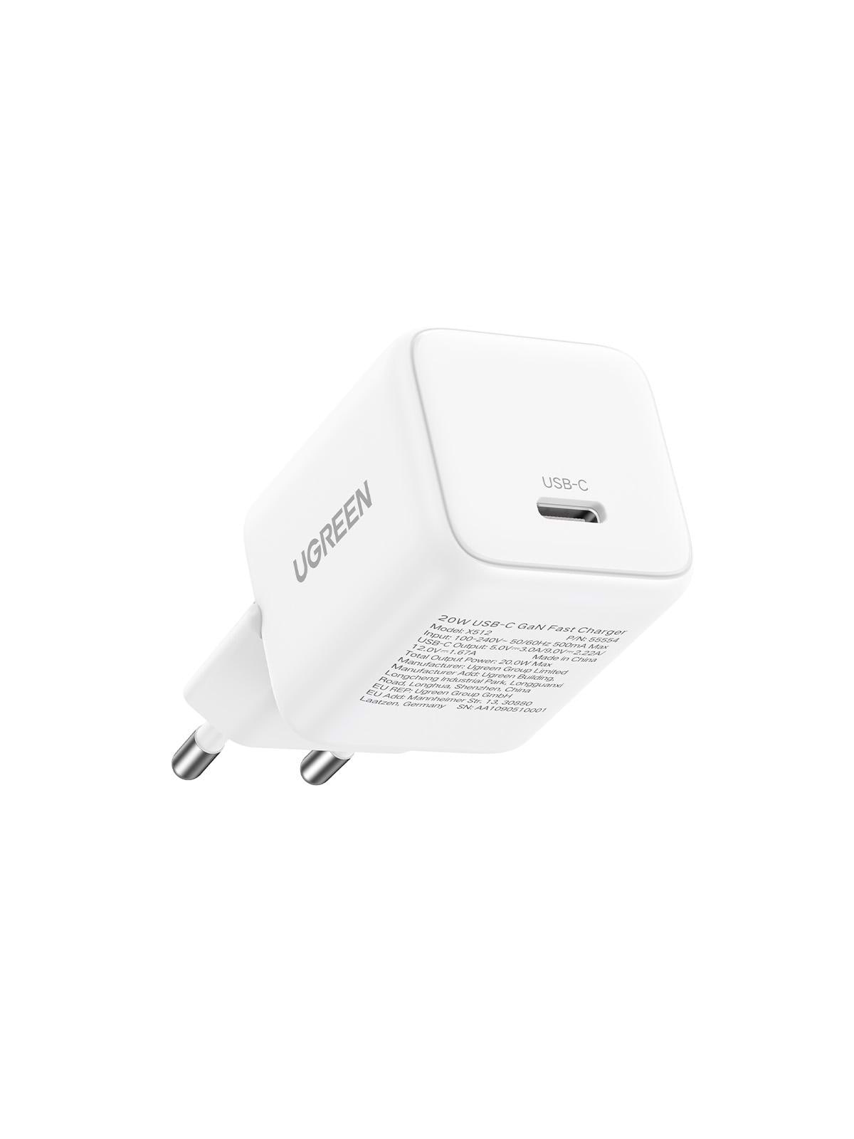 Сетевое зарядное устройство UGREEN X512 USB-C 20W PD GaN Fast Charger White (55554) - Фото 1