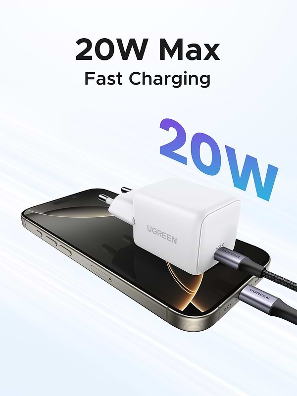 Фото - Мережевий зарядний пристрій UGREEN X512 USB-C 20W PD GaN Fast Charger White (55554)
