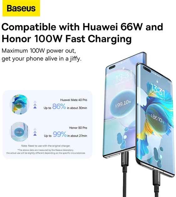 Фото - Кабель синхронізації даних Baseus Superior Series Fast Charging Data Cable USB to Type-C 100W 2m Cluster Black (P10320102114-02)