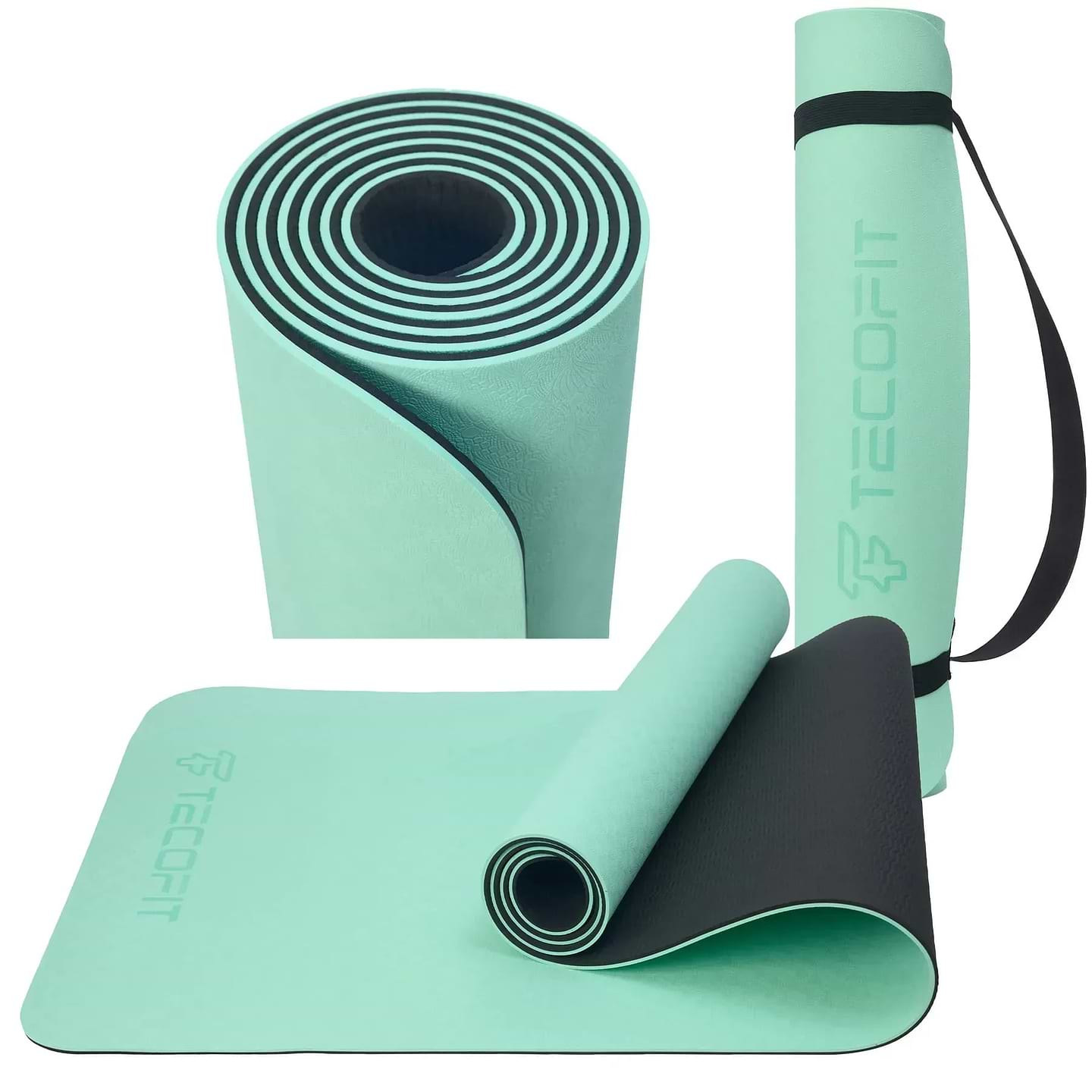 Коврик для йоги и фитнеса TECOFIT Dual Color TPE Mat 183х61х0.6 см Green/black (TOP18013825/5)
