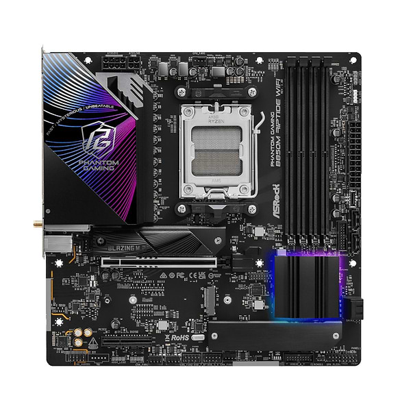 Фото - Материнська плата ASRock sAM5 AMD B850 4xDDR5 HDMI/DP 3xM .2 2.5GbE LAN mATX (B850M RIPTIDE WIFI)