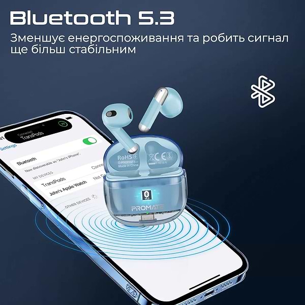 Фото - Навушники вкладиші бездротові TWS Promate transpods.blue