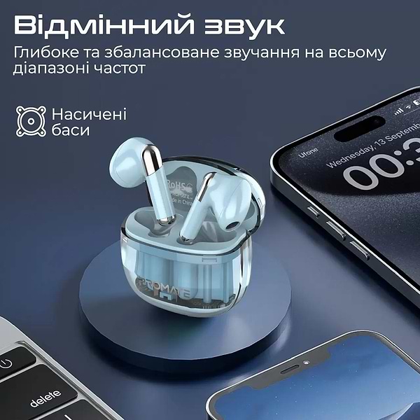 Фото - Навушники вкладиші бездротові TWS Promate transpods.blue