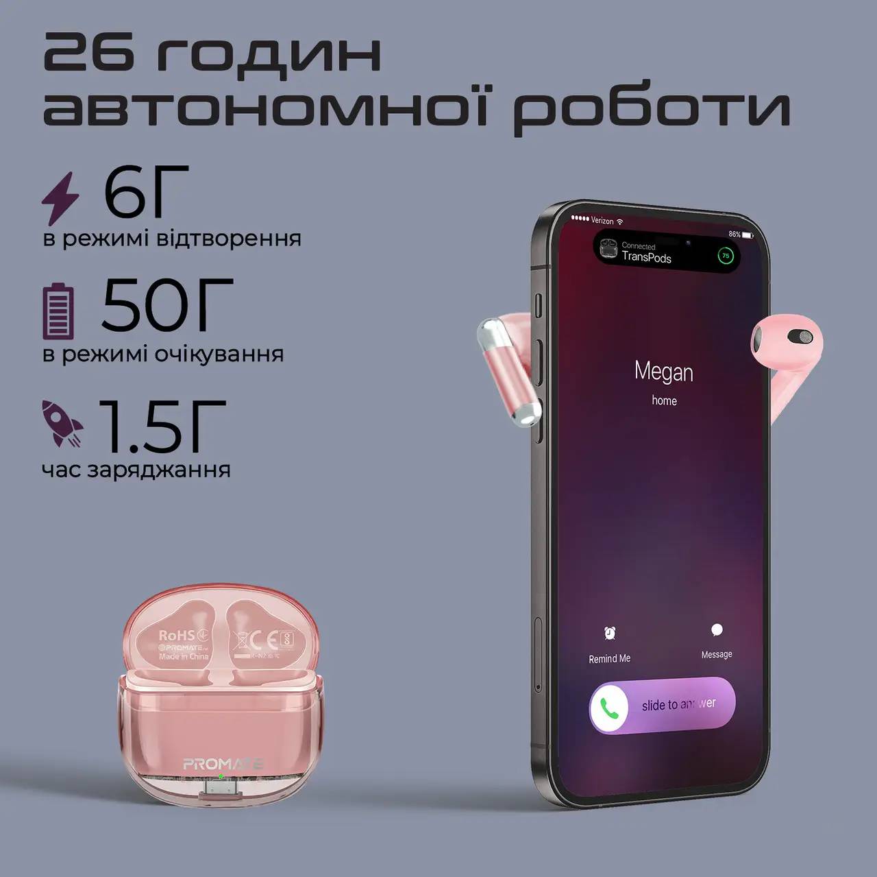Фото - Наушники вкладыши беспроводные TWS Promate transpods.pink