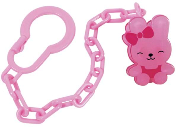 Держатель пустышек Lindo цепочка на клипсе, зайчик, розовая (Pk 217 роз)