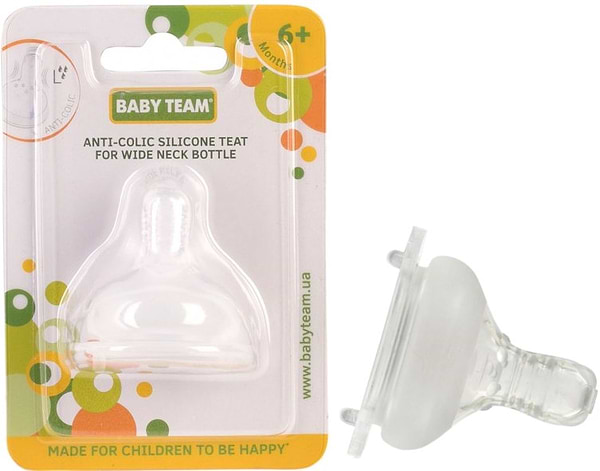 Фото - Великий потік соска дитяча силіконова Baby Team антіколіковая для пляшечки з широким горлом (2026)