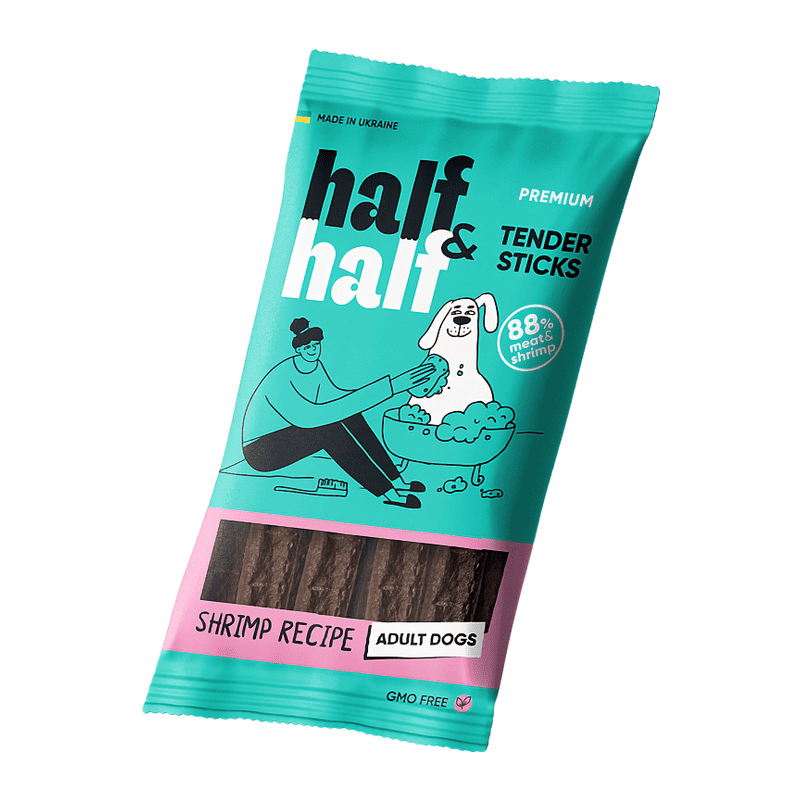 Ласощі для собак Half&Half м’ясні палички з креветкою 100 г (4820261921236)