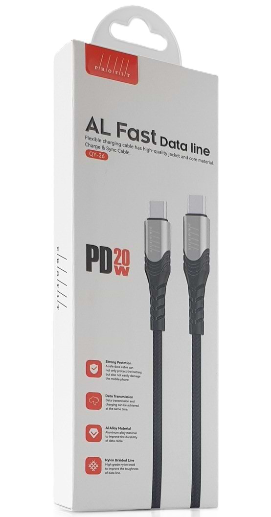 Фото - Кабель синхронизации данных Profit QY-26 1M TPC to TPC  Black&Silver (000001659)