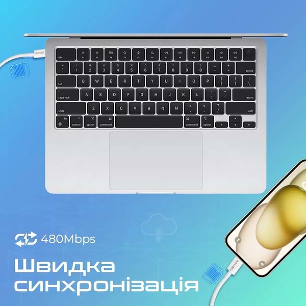 Фото - Кабель синхронизации данных Promate Type-C - USB Type-C (ecoline-cc200.white)