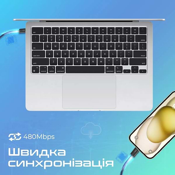 Фото - Кабель синхронізації даних Promate Type-C - USB Type-C (ecoline-cc200.navy)