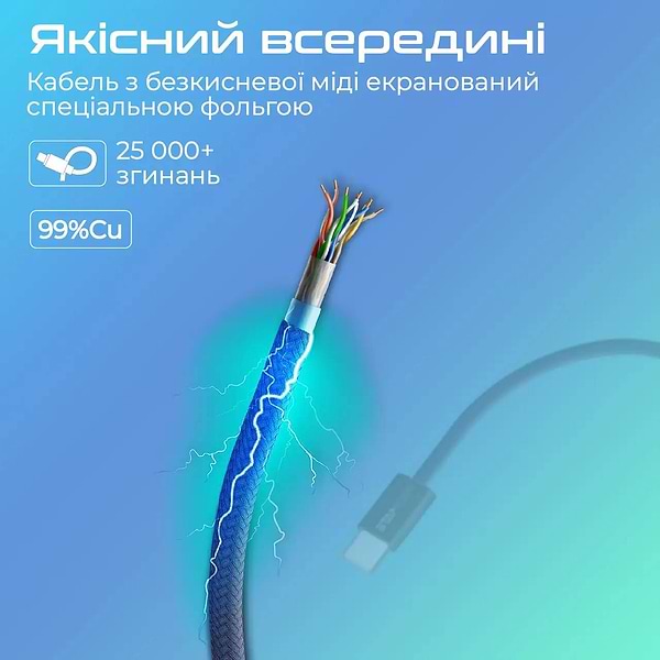 Фото - Кабель синхронізації даних Promate Type-C - USB Type-C (ecoline-cc200.navy)