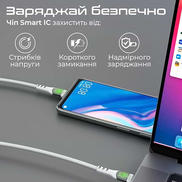 Фото - Кабель синхронизации данных Promate Type-C - USB Type-C (transline-cc200.white)