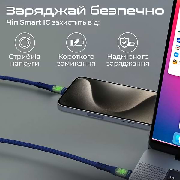 Фото - Кабель синхронизации данных Promate Type-C - USB Type-C (transline-cc200.navy)