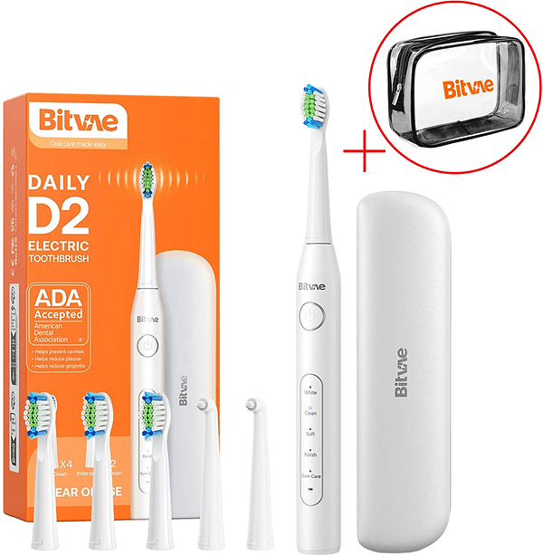 Фото - Зубна щітка електрична Bitvae D2 с футляром и 6 насадок White + косметичка (BV-D2-w-k)