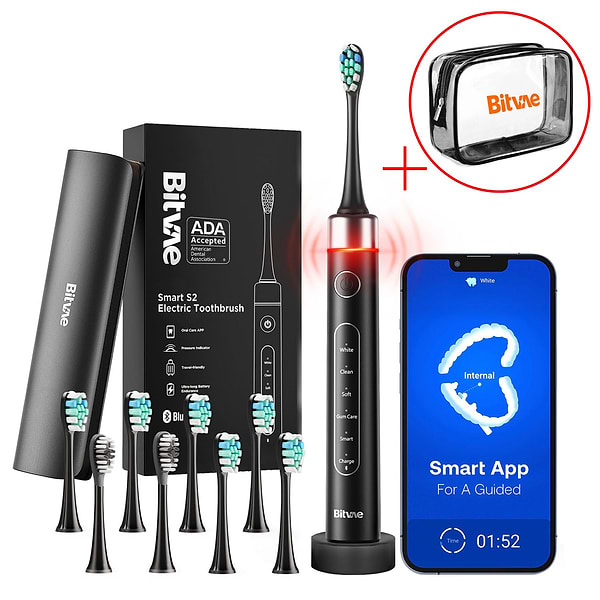 Фото - Зубна щітка електрична Bitvae S2 Smart 8 насадок и футляр Black + косметичка (BVS2-b-k)