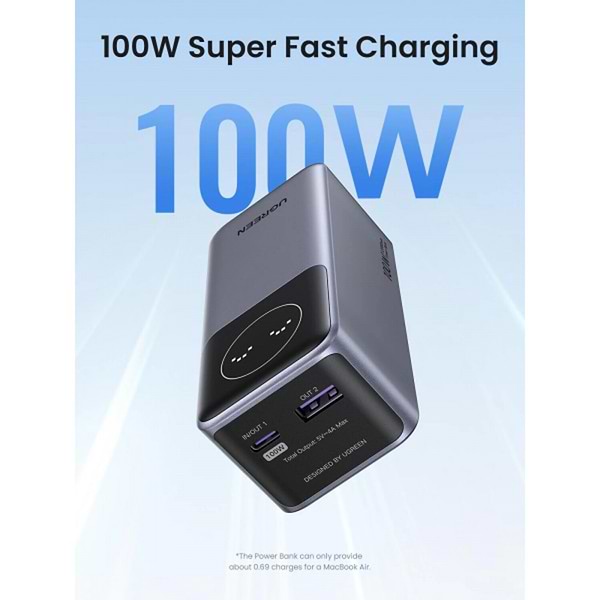 Фото - Батарея мобильная UGREEN 12000mAh 100W  PD,QC, USB-A, USB-С IN/OUT Grey (PB724)