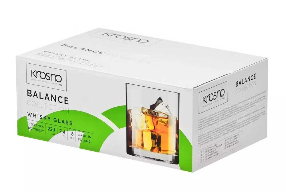 Фото - Набір склянок для віскі Krosno BALANCE 220 мл 6 шт. (788197)