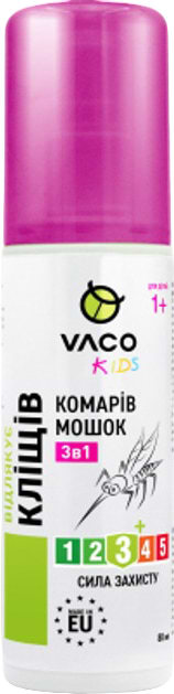 Спрей от комаров для детей VACO KIDS 3в1 от комаров клещей и мошек от 1 года 80 мл (5901821952606)