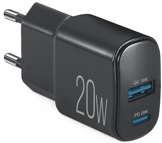 Мережевий зарядний пристрій Brevia ePower PD20W USB-C+USB-A (45020CAB)