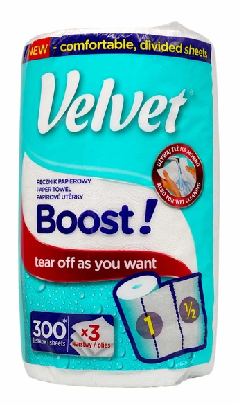 Полотенца бумажные Velvet Boost 1 рулон 3 слоя 300 отрывов (VPTB13300) - Фото 1