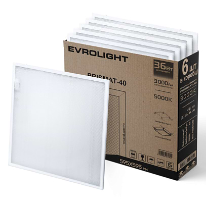 Світлодіодний світильник EVROLIGHT панель 36Вт PRISMAT-40 5000K 6 шт. (000059658) - Фото 1