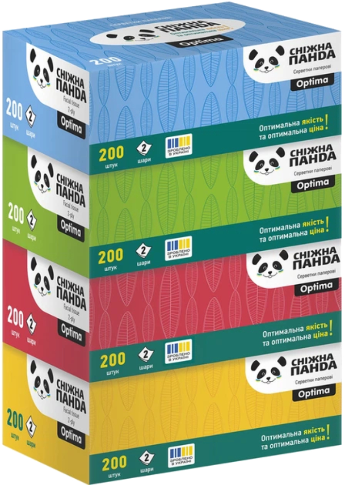 Серветки паперові Сніжна панда Оптіма 2 шари 200 шт. (4820183973542) - Фото 1