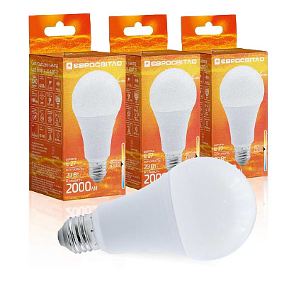 Купити Лампочка світлодіодна Євросвітло 20Вт 4200К A-20-4200-27 Е27 3 шт. (000059776) - Фото 1 Лампочка світлодіодна Євросвітло 20Вт 4200К A-20-4200-27 Е27 3 шт. (000059776) - Фото 1
