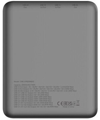 Фото - Батарея мобільна Canyon PB-2008 LED FLAT 20000 mAh PD100W QC3.0 Dark Grey (CNE-CPB2008DG)