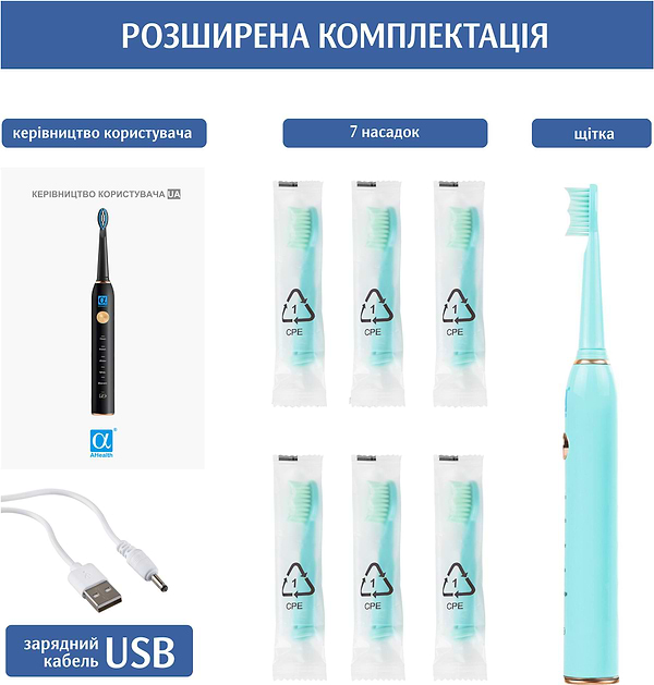 Фото - Зубна щітка електрична AHealth SONIC SMILE 1 green (AHsss1g)