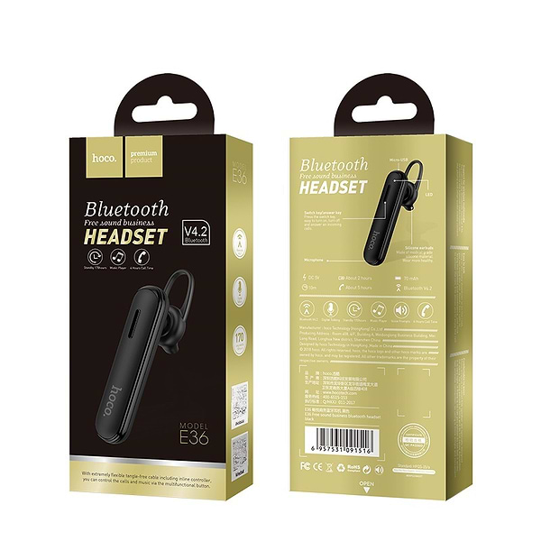 Фото - Bluetooth-гарнитура HOCO E36 Black (6957531091516)
