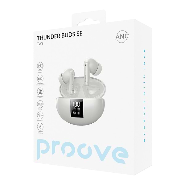 Фото - Наушники вкладыши беспроводные TWS Proove Thunder Buds SE TWS with ANC (APP) White (TWTBSE01AP02)