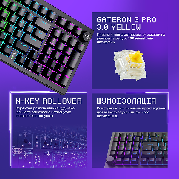 Фото - Клавіатура бездротова ігрова Proove Gaming Slicker Pro  (Ukraine Layout) Black/Purple (WKSLP0022416)