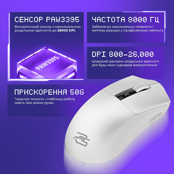 Фото - Мышь беспроводная игровая Proove Gaming Jester White (WMJS00022002)
