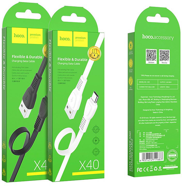 Фото - Кабель синхронизации данных HOCO X40 USB to Micro 2.4A, 1m Black (6931474711670)