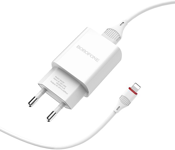 Фото - Мережевий зарядний пристрій BOROFONE BA20A Sharp single port charger set Lightning 10.5W White (6931474700728)