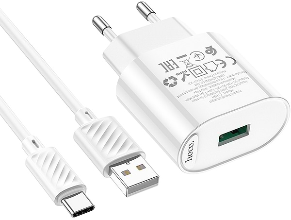 Фото - Сетевое зарядное устройство HOCO C109A Fighter single port QC3.0 charger set Type-C White (6931474784834)