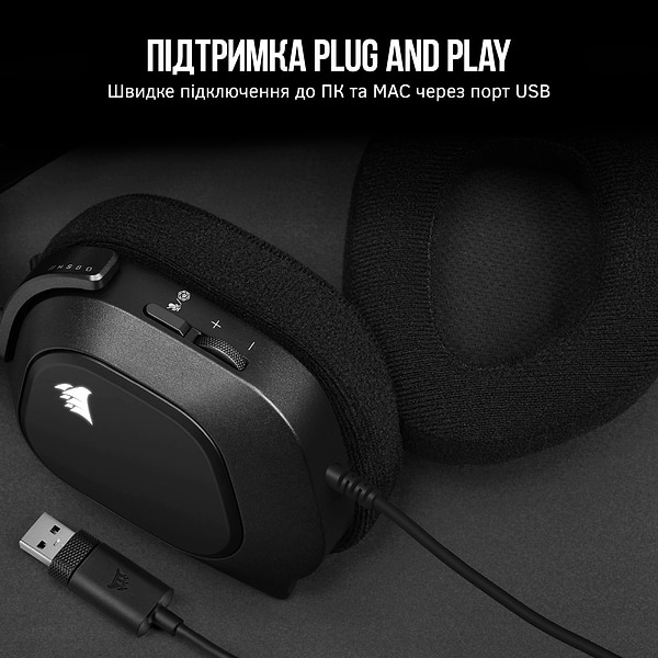 Фото - Гарнитура проводная игровая Corsair HS80 RGB USB Headset Carbon (CA-9011237-EU)