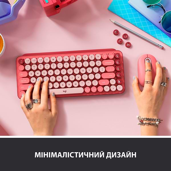 Фото - Клавиатура беспроводная Logitech POP Keys Wireless Mechanical Keyboard With Emoji Keys Heartbreaker Rose (920-010737)