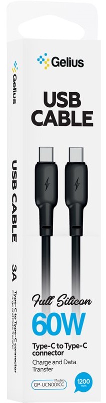 Фото - Кабель синхронизации данных Gelius Full Silicon GP-UCN001CC Type-C to Type-C 1.2 м (60W) Black (00000101274)
