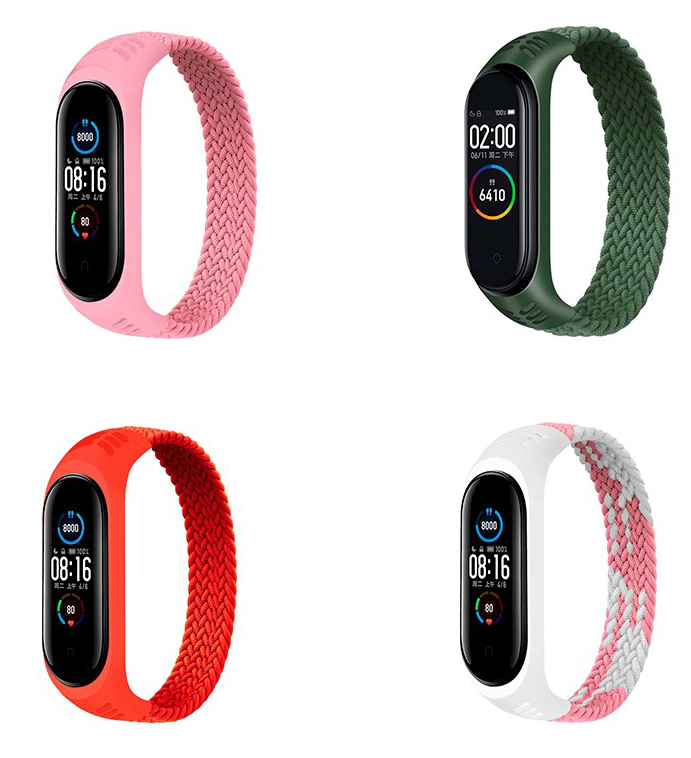 Ремінець для фітнес-браслету BeCover набір 4 кольори Elastic Nylon Style for Xiaomi Mi Smart Band 5 / Mi Smart Band 6 (Size M) Girl (706498)