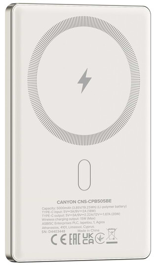 Фото - Батарея мобильная Canyon OnPower 505 slim Magsafe 5000 mAh PD20W Beige (CNS-CPB505BE)
