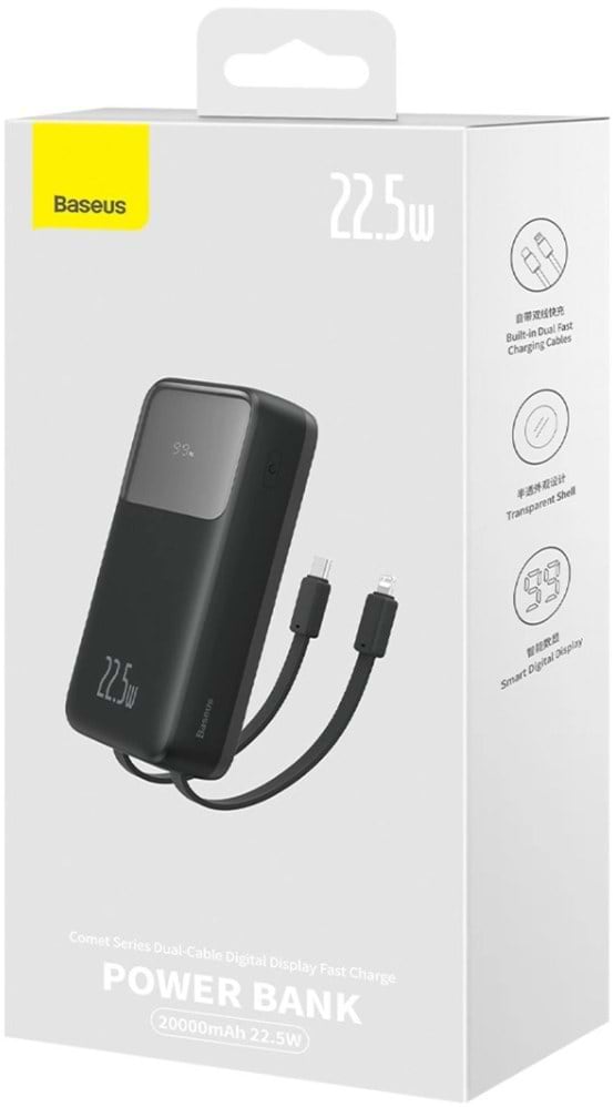 Фото - Батарея мобільна Baseus Comet Series 20000mAh 22.5W PD with Display USB-A / USB-C cable Black (PPMD020101)