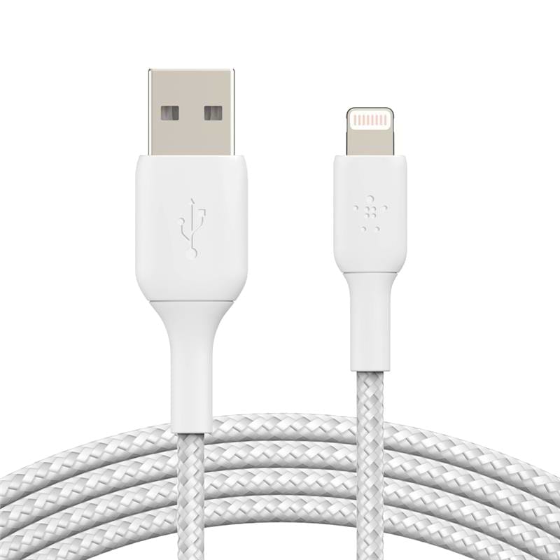Кабель синхронізації даних Belkin USB-A - Lightning Braided 1m White (CAA002BT1MWH)