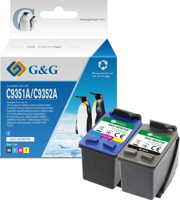 Картридж для лазерных принтеров/МФУ G&G HP No.21/22 DJ3920/3940, PSC1410 Black/Tri-color Combo Pack (G&G-SD367AE) - Фото 1