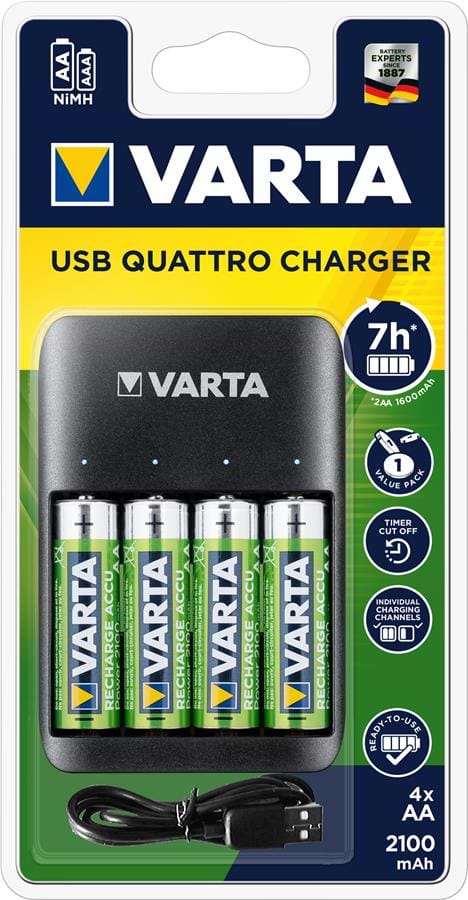 З/устройство для аккумуляторов AA/AAA Varta Value USB Quattro Charger + 4 AA 2100 mAh (57652101451)